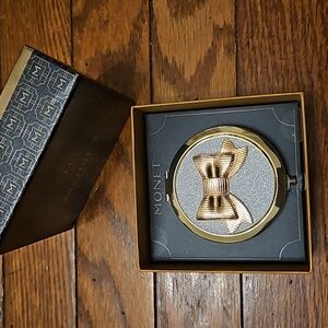 Monet Compact Double Mirror Gold Tone Gold Bow